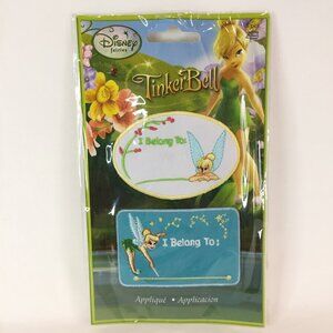 DISNEY  Tinker Bell 2 Iron On Patch Sew 3" Name Tag Labels Fabric Marker NOS